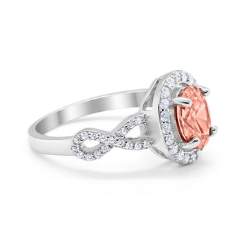 Art Deco Wedding Ring Oval Simulated Morganite CZ 925 Sterling Silver